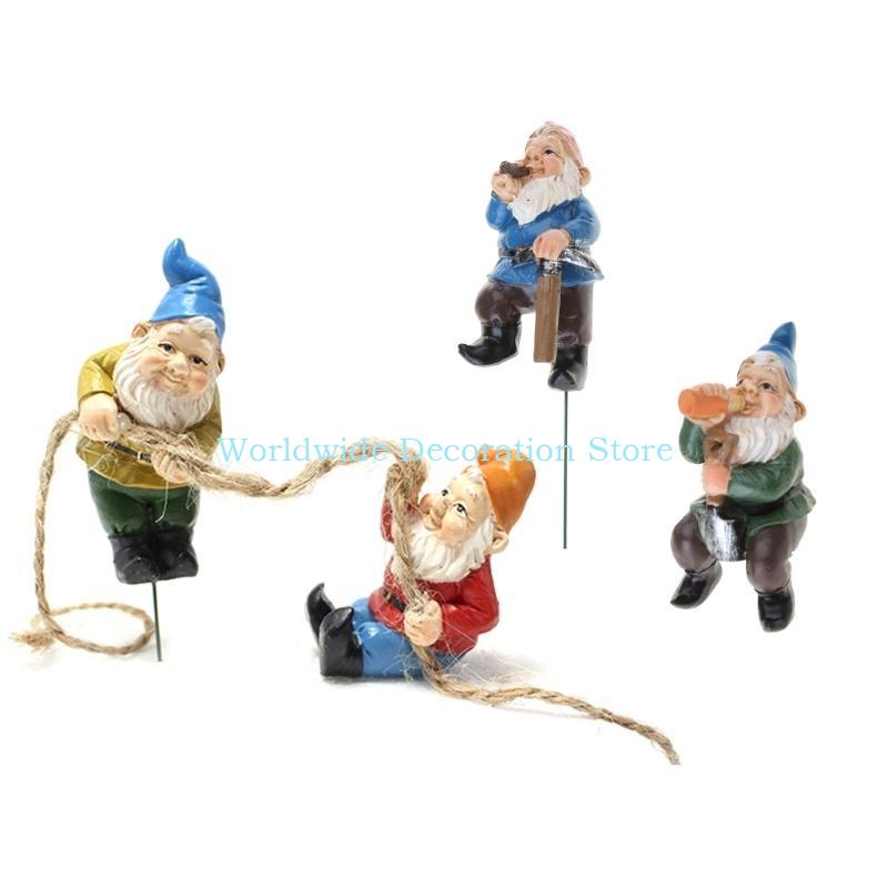 Bonsai Garden With Pond - Q39B 4PCS Figurki żywicy krasnoludów drzewo
