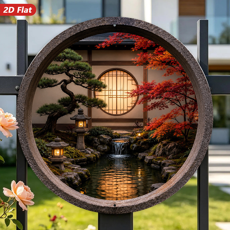 Bonsai Garden Wall - Płaski obraz 2D, 1 szt. Okrągły
