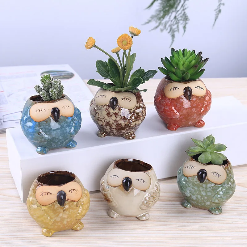 Bonsai Garden Wall - Mini Ceramiczna Sowa Doniczka na Sukulenty